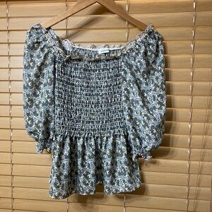 Max Studio Floral Off-Shoulder Smocked Top small